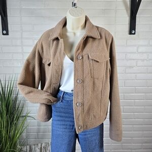 Joie Tan Fuzzy Textured Semi Cropped Button Up Shacket Size Medium